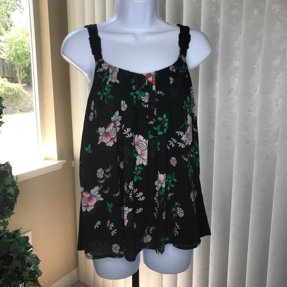 Maurices Strappy Tank Top | Black w/ Floral | S - Picture 2 of 9